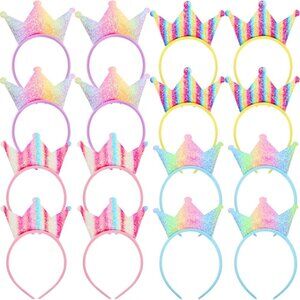 16 Pack Princess Crowns Headbands Glitter Sequin Tiaras for Parties